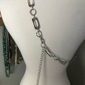 Custom-Made Wide Chain-Link Side Sling Drape Silver Tones Belt with Dangle NEW